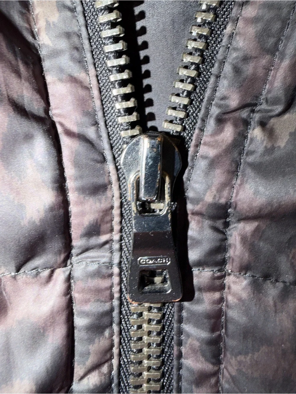 Coach Leopard Brown Quilted Vest with Faux Fur  Hood Large